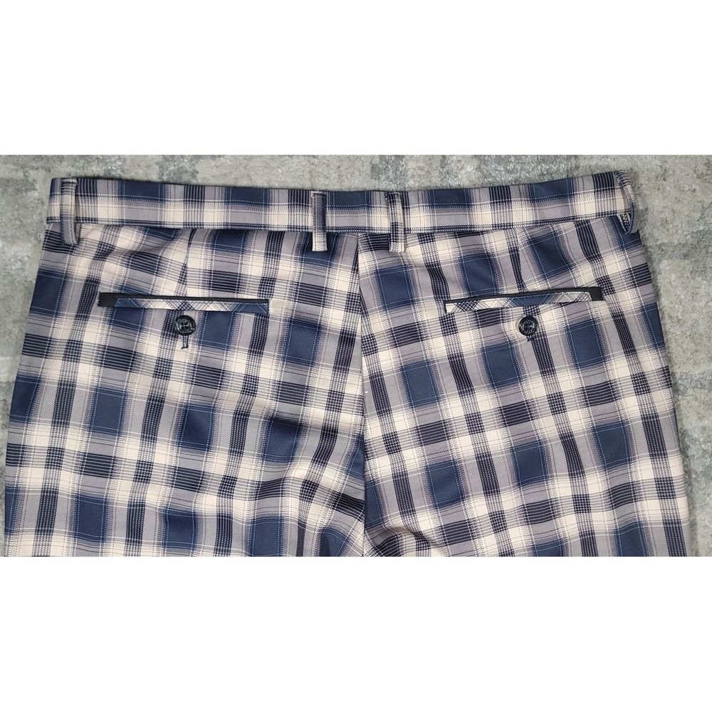 Platino Mann Plaid Blue Brown Golf Performance Regular Fit Chino Pants SZ 38x32 - Picture 8 of 8